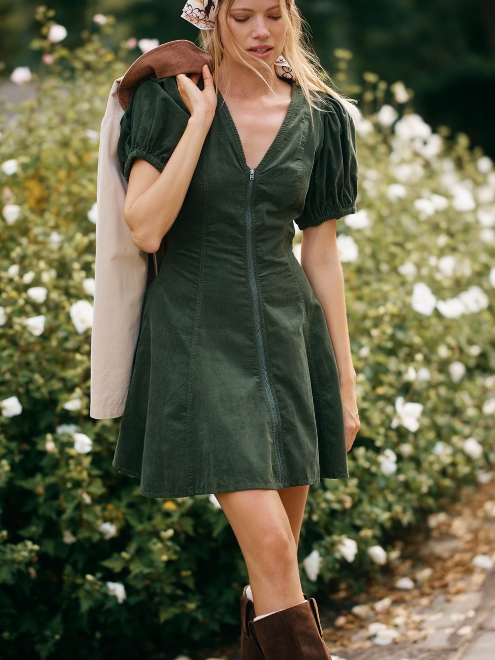 Anthropologie The Calder Puff Sleeve Corduroy Mini Dress